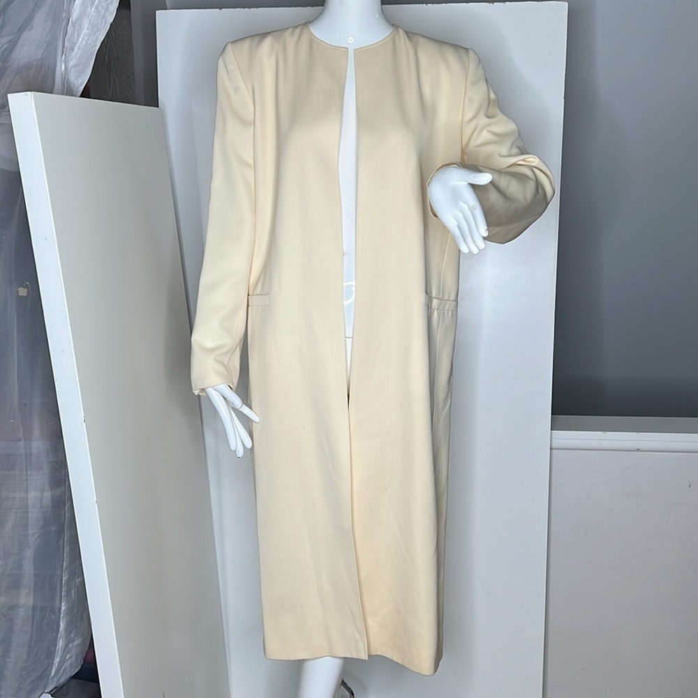I.Magnin Sz 46 Cream Ivory Lana Wool Open Coat